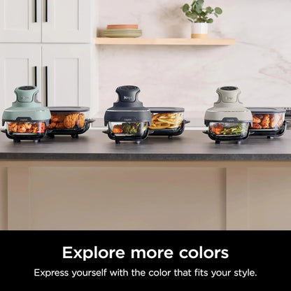 Ninja Crispi 4-in-1 Portable Glass Air Fryer Cooking System, 1500W, 4QT & 6-Cup TempWare Glass Containers with Storage Lids, Microwave, Freezer & Dishwasher Safe