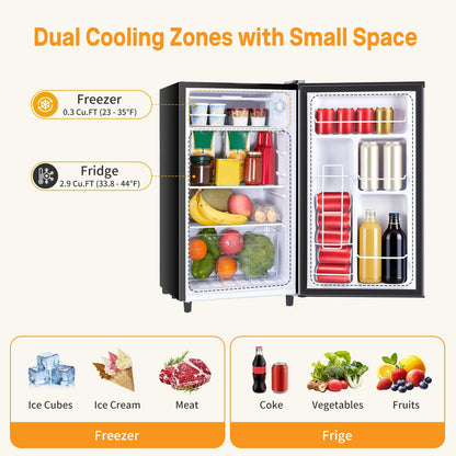 NEWBULIG Mini Fridge with Freezer - 3.2 Cu.Ft Compact Refrigerator