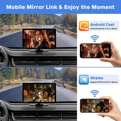 HAUXIY 9" Wireless Apple Carplay Screen with 4K Dash Cam