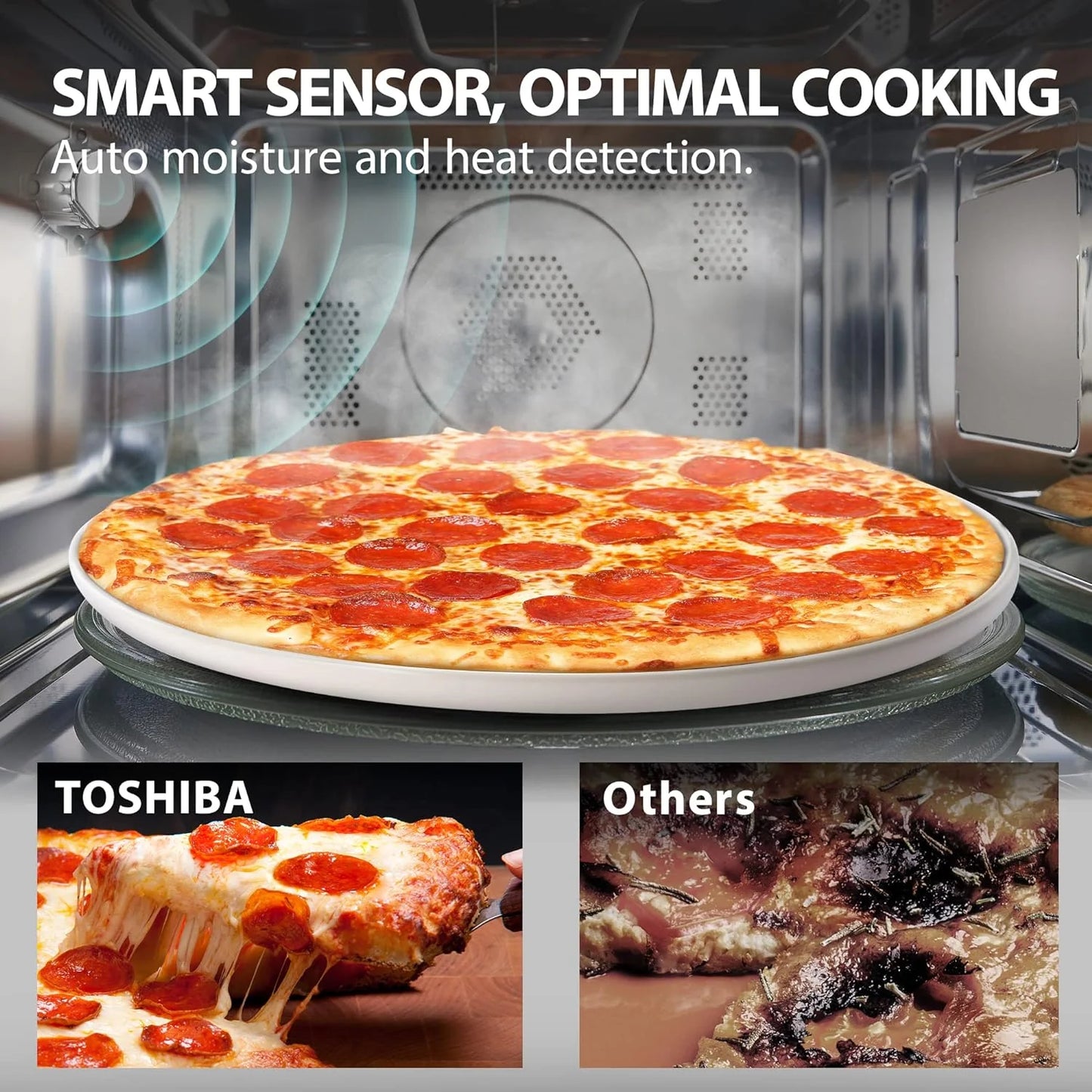 TOSHIBA 4-in-1 ML-EC42P(SS) Countertop Microwave Oven, Smart Sensor, Convection, Air Fryer Combo, Mute Function, Position Memory 13.6" Turntable, 1.5 Cu Ft, 1000W, Silver