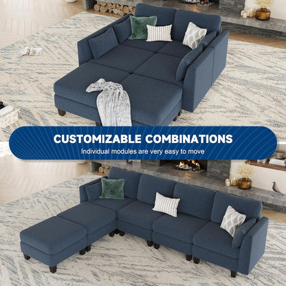 Modular Sectional Sofa, Convertible U Shaped Sofa Couch with High Density Memory Foam, 6 Seat Comfy Modular Sofa Couch for Living Room, Modern U Shaped Sectional Sofa, Dimgrey