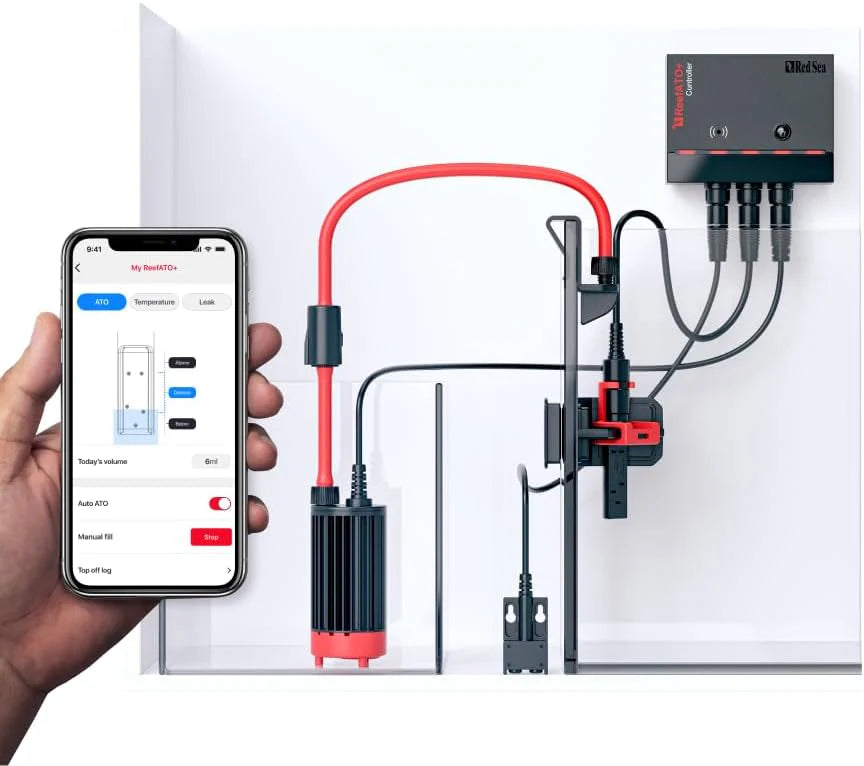 Red Sea 3-in-1 ReefATO + ATO Auto Top Off System for Aquarium | Water On Floor Alarm | App Controled with Fish Tank Temperature Probe