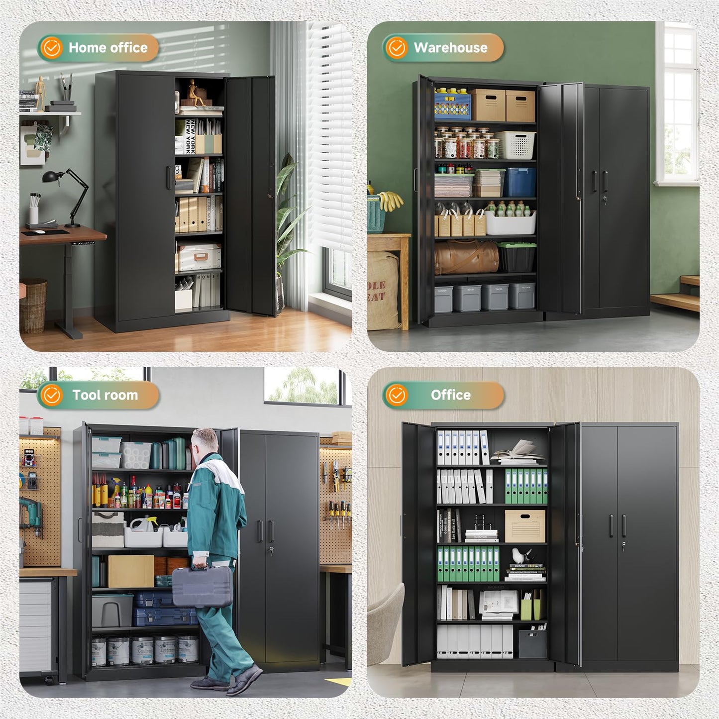 LETAYA Metal Storage Cabinets with Locking Doors - 5 Shelves