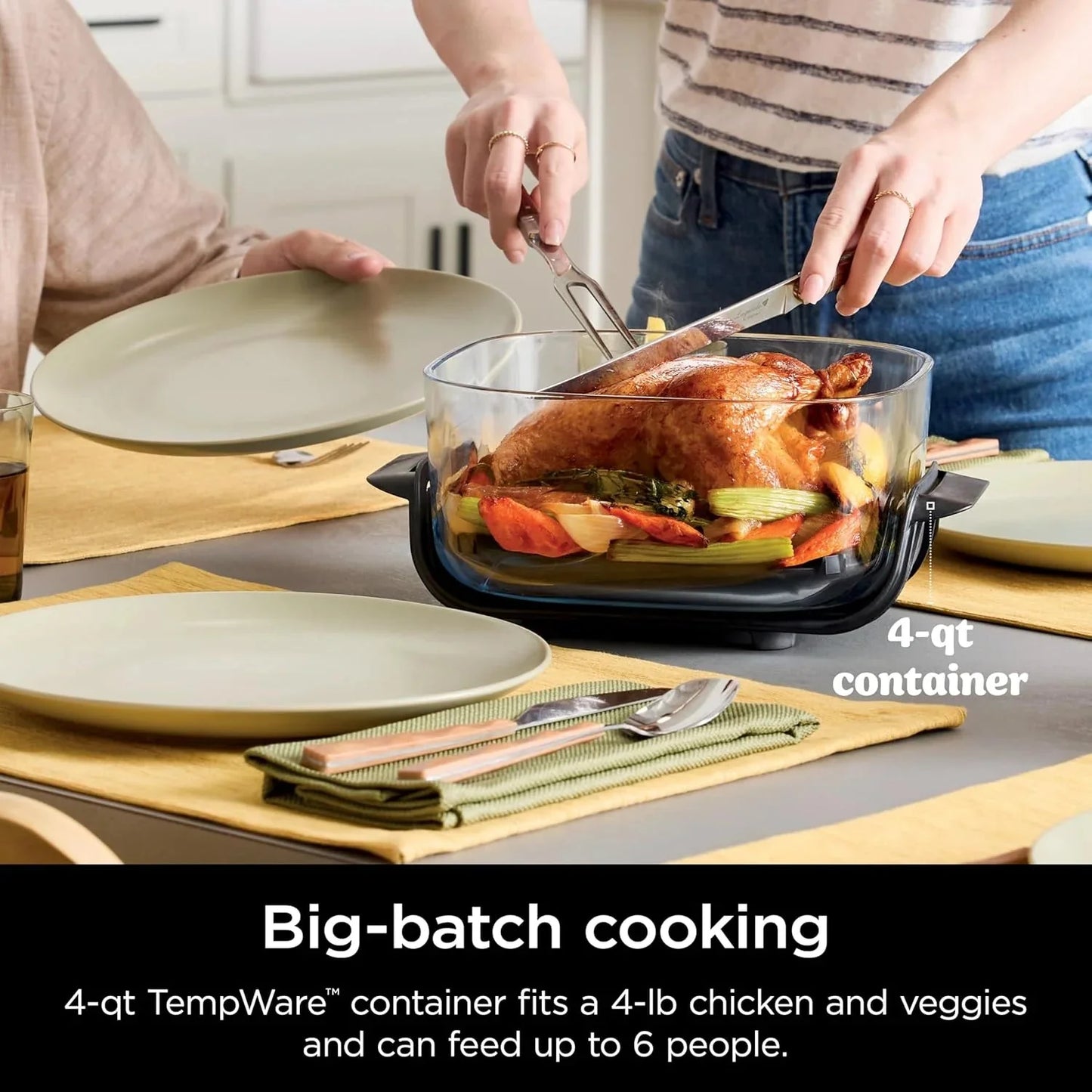 Ninja Crispi 4-in-1 Portable Glass Air Fryer Cooking System, 1500W, 4QT & 6-Cup TempWare Glass Containers with Storage Lids, Microwave, Freezer & Dishwasher Safe
