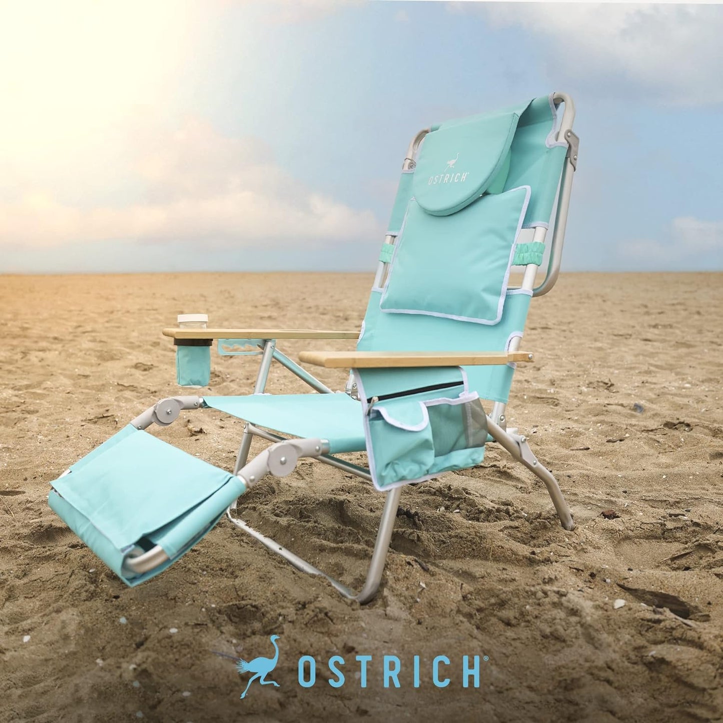 Deluxe 3 in 1 Beach Chair with Face Opening - Portable, Reclining Lounger for Tanning - Face Hole for Reading on Stomach - Padded Footrest, Removable Pillow - Aluminum