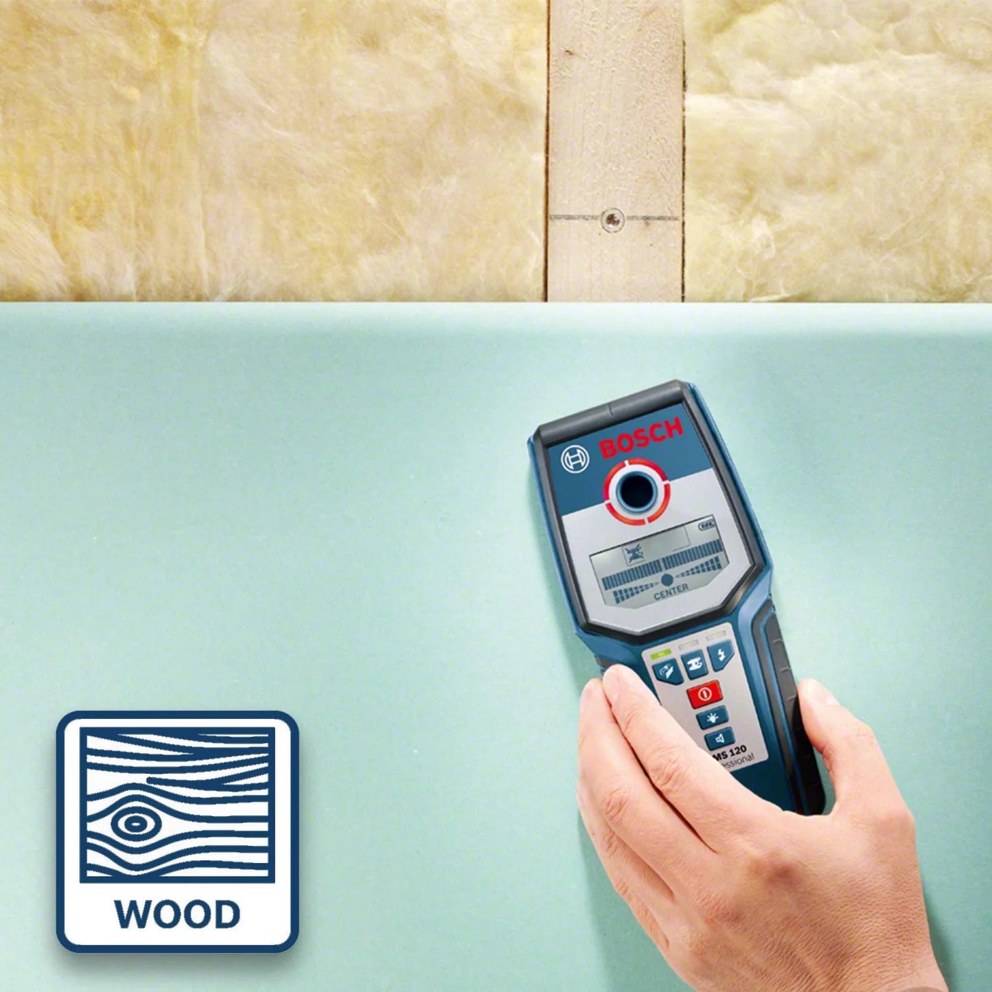 Bosch Professional Stud Finder GMS 120 (Drill hole marker, max. detection depth wood/magnetic metal/non-magnetic metal/live cable: 38/120/80/50 mm, in cardboard box) - Amazon Exclusive Set