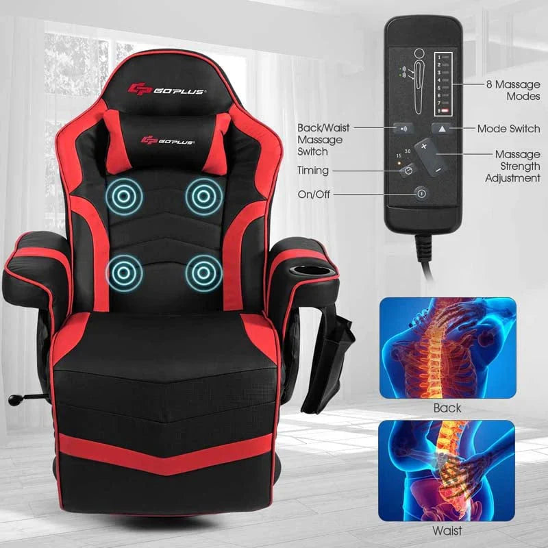 Pu Leather Massage Gaming Chair Ergonomic High Back Racing Style Gaming Recliner With Adjustable Backrest Amp Footrest Cup Holder Side Pouch - Comfortable And Ergonomic Design