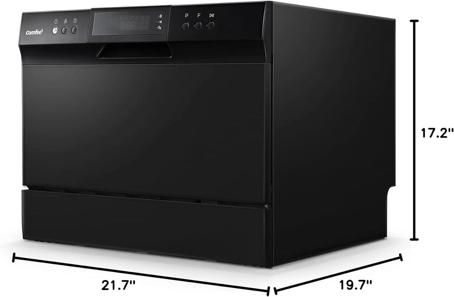 Countertop Dishwasher, Energy Star Portable Dishwasher, 6 Place Settings & 8 Washing Programs, Speed, Baby-Care, ECO& Glass, Dish Washer for Dorm, RV& Apartment, Black