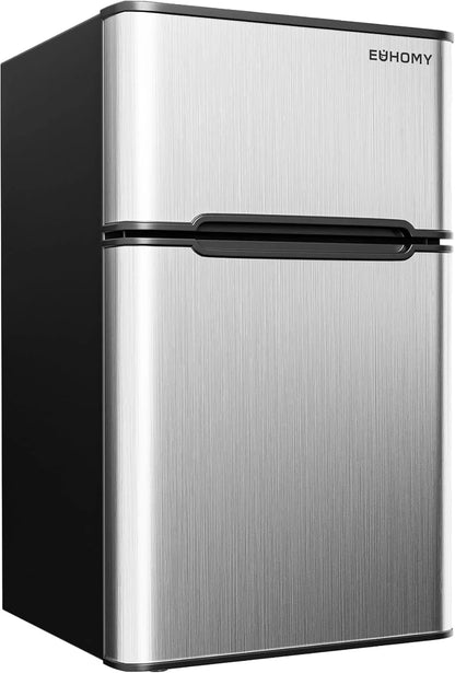 EUHOMY 3.2 Cu.Ft Mini Fridge with Freezer 2-Door Compact Refrigerator for Bedroom, Dorm, Office or Apartment, Silver