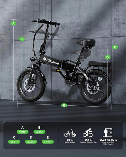 Electric Bike for Adults 500W Motor, 20 mph Folding Ebike, 14"/16"/20" Adults Electric Bicycles with Smart Uphill, 280.8Wh Battery, 25 Miles PAS Range, Mini E Bikes for Adults and Teens-isinwheel