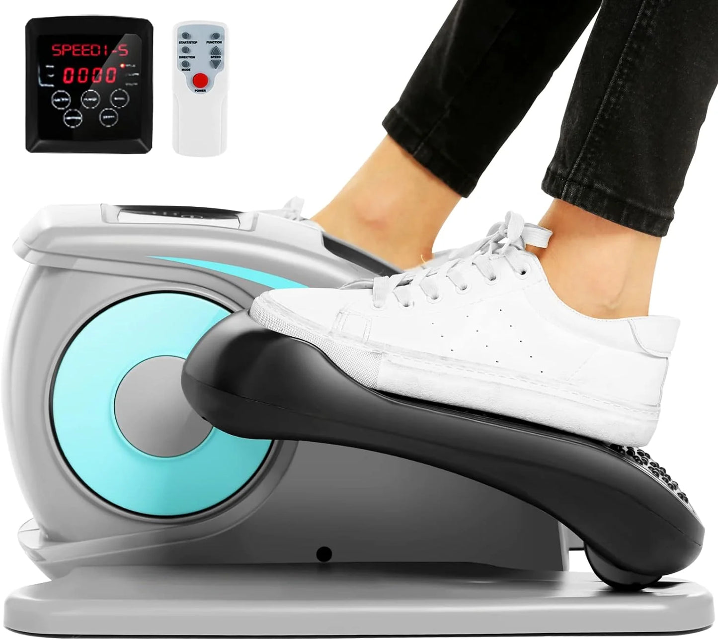 Under Desk Elliptical, Electric Ellipse Leg Exerciser While Sitting for Seniors Adults, Quiet Portable Motorized Seated Foot Pedal Exerciser with Remote Control for Home Office Use