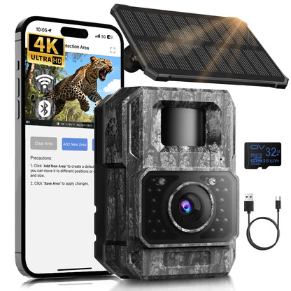 MAXDONE Solar Trail Camera WiFi Bluetooth - 4K 64MP Night Vision