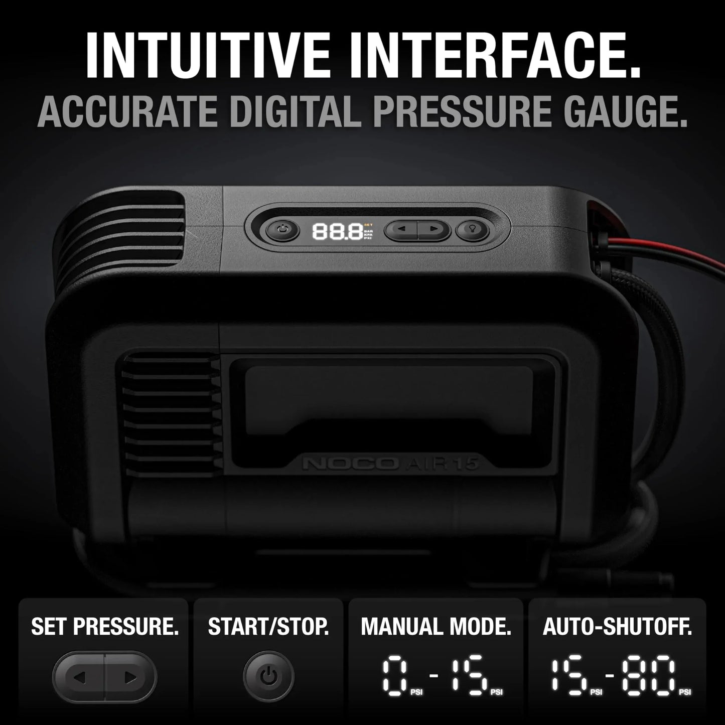UltraFast 15A Tire Inflator, 12V Portable Air Compressor Pump, Rated at 80 PSI, Inflates Tires from 0-40 PSI in 2.9 Minutes with a Digital Gauge, Smart Pressure and Auto-Shutoff