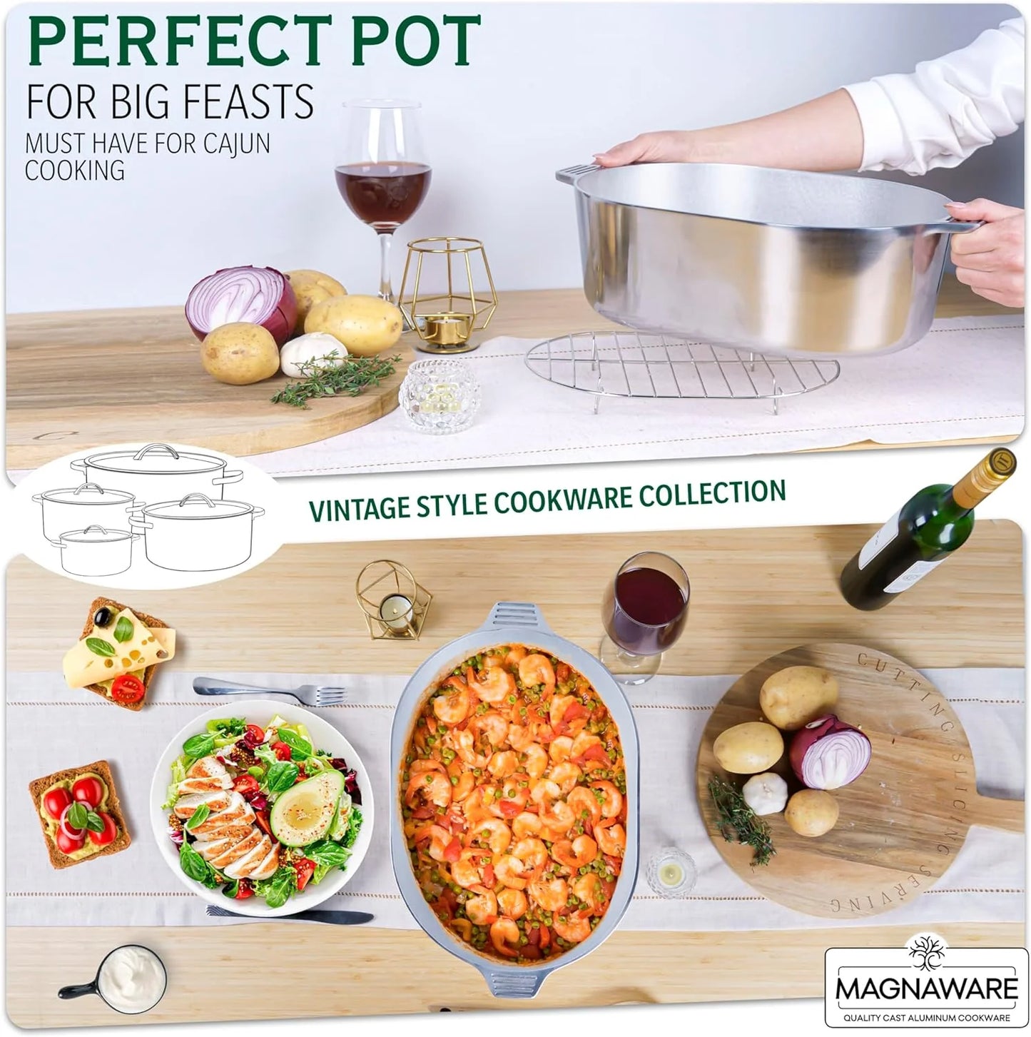 Cast Aluminum Dutch Oven - 8 Quart - Oval Dutch Oven Pot with Lid for Families and Parties - Lightweight Cajun Cookware with Ideal Heat Distribution - Oval Roaster Pan with Lid (13 Inch)