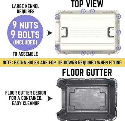 Designs Plastic Kennels Rolling Plastic Airline Approved Wire Door Travel Dog Crate, XXX-Large, Gray