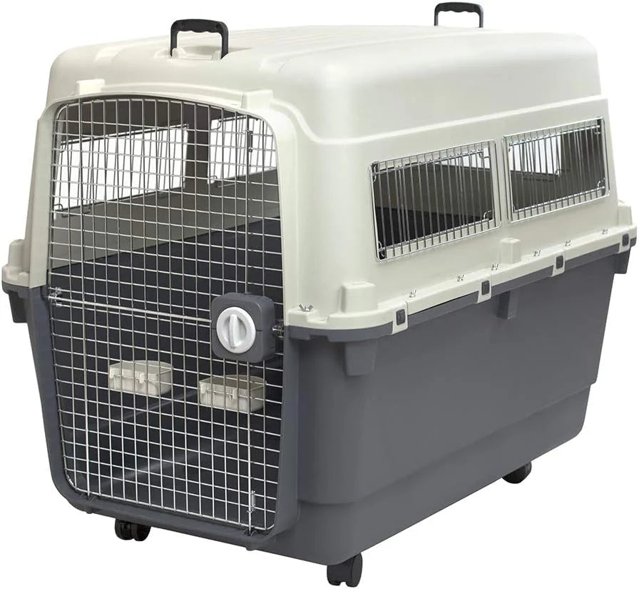 Designs Plastic Kennels Rolling Plastic Airline Approved Wire Door Travel Dog Crate, XXX-Large, Gray