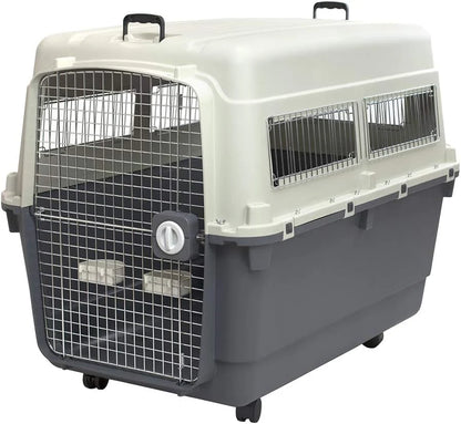 Designs Plastic Kennels Rolling Plastic Airline Approved Wire Door Travel Dog Crate, XXX-Large, Gray