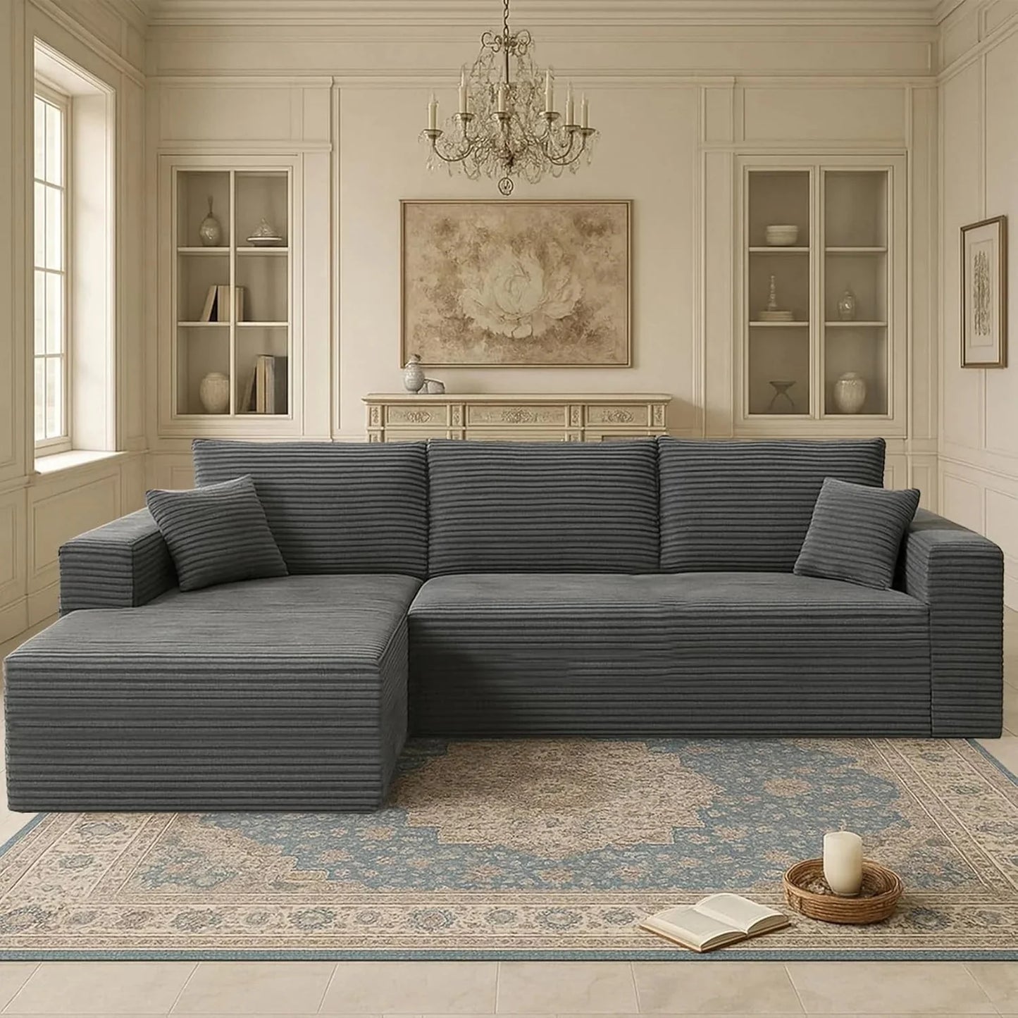 Cloud Sectional Couch with L-Shape Chaise Modern Modular Sofa with Deep Seat Modern Comfy Furniture Bedroom Lounge Dorm Office Apartment Home (Black, Left Facing Chaise)