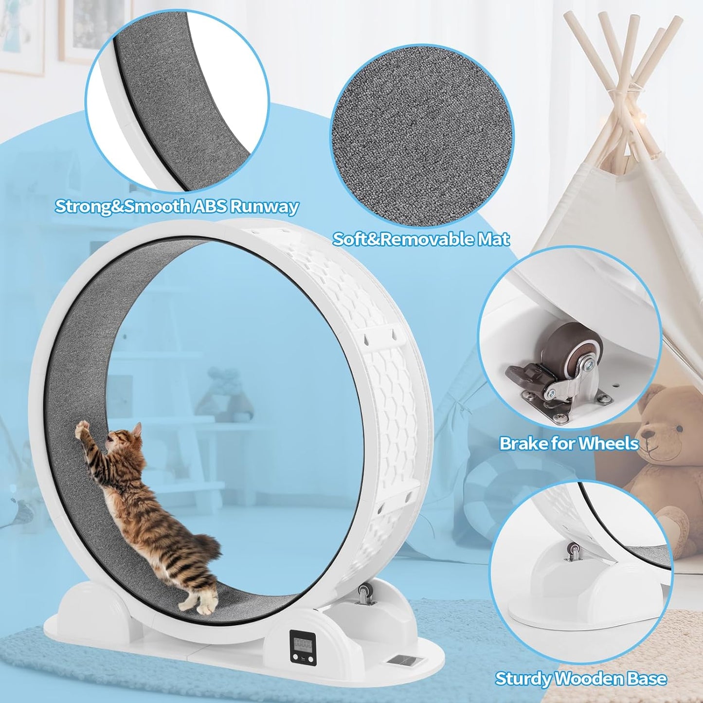 Cat Exercise Wheel with Pedometer, 10 Minutes Fast and Easy Installation, 41” Large Cat Treadmill Running Fitness Workout Wheels for Indoor Cats