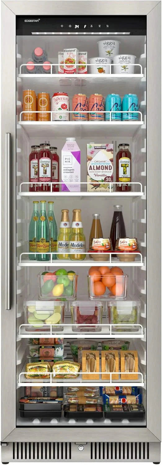 EdgeStar VBM101 22" Wide 10.1 Cu. Ft. Commercial Beverage Merchandiser – Stainless Steel, Temp Alarm, Reversible Door