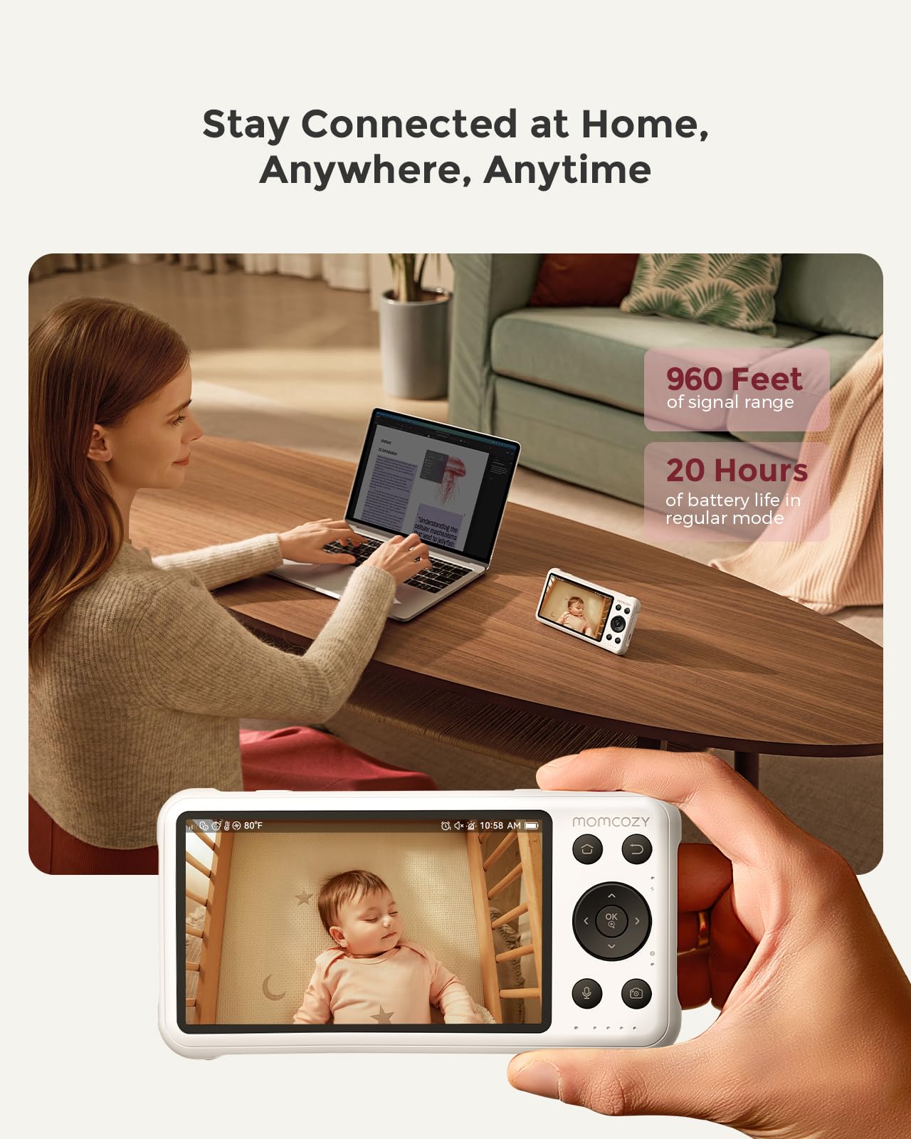 MOMCOZY Smart WiFi Baby Monitor with 1080P Camera & Audio