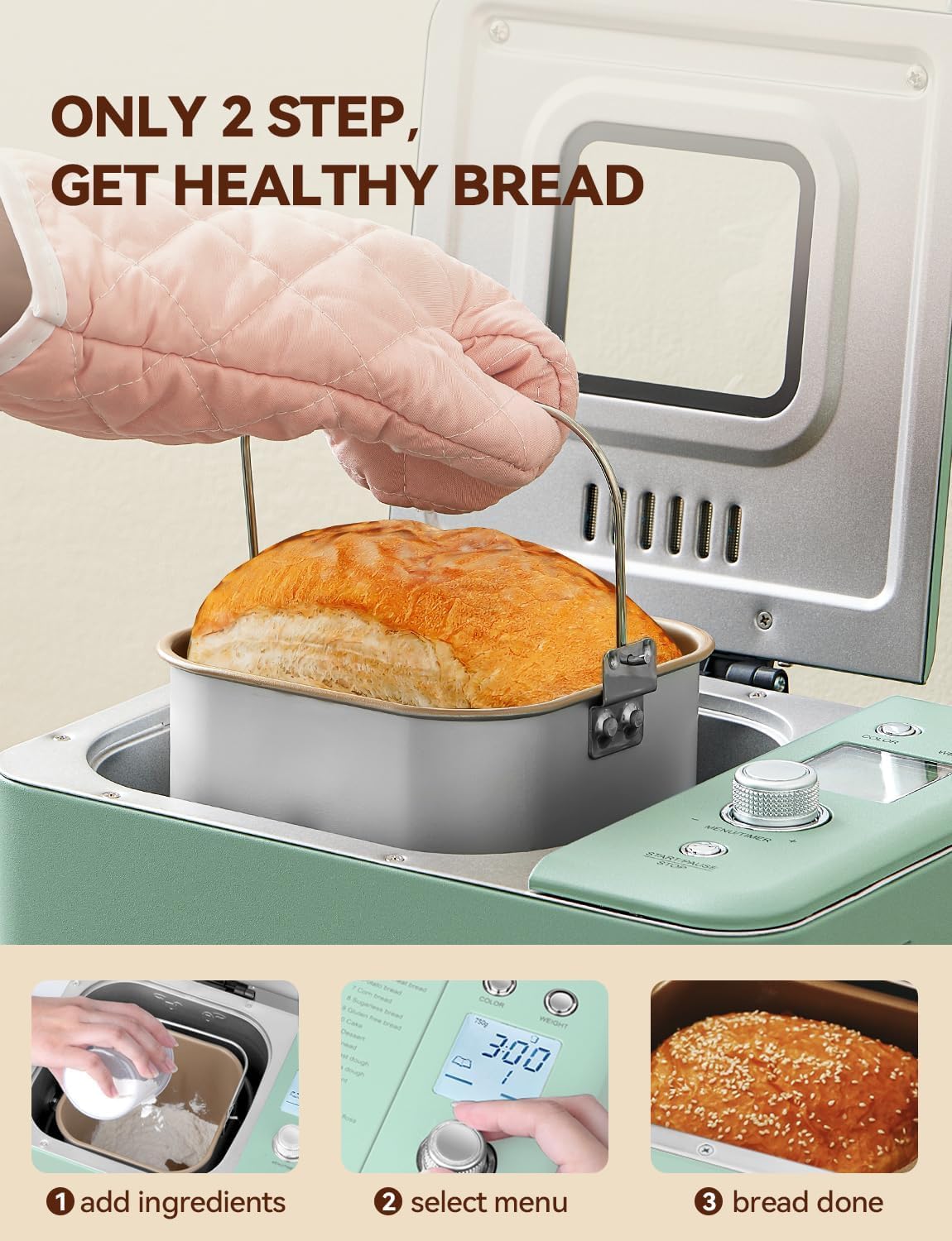 Neretva Bread Maker, 20-in-1 2LB Bread Maker Dual Heater Bread Maker Automatic with Non-Stick Ceramic Pan