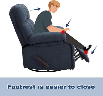 Oversized Swivel Recliner Chair for Big Man Grey