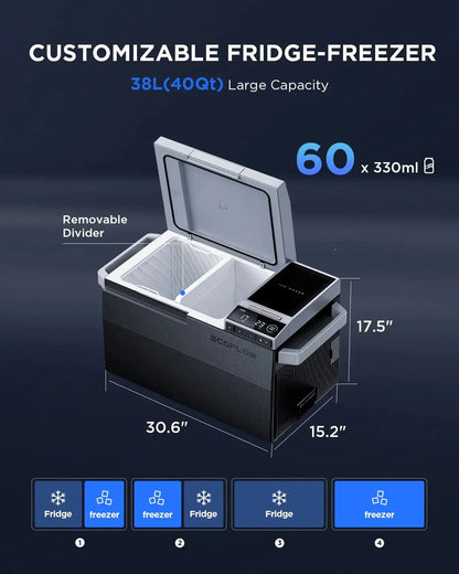 Car Refrigerator, 40 Qt(38L) Portable Refrigerator, Electric Cooler with Ice Maker, Dual Zone WIFI APP Control(-13℃~50℃), 12/24V DC/AC For Camping, Travel, Fishing, Outdoor, Truck