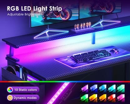 ODK 48 Inch Gaming Desk with USB Ports & LED Lights