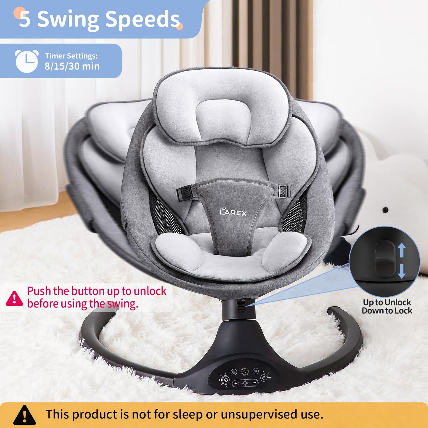 LAREX Baby Swing Electric Toddler Rocker with Remote