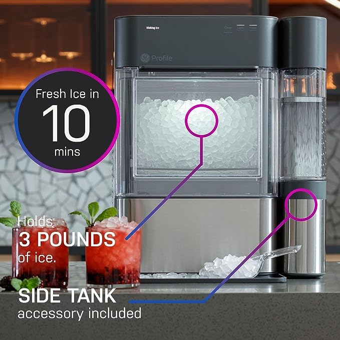 Countertop Nugget Ice Maker with Side Tank | Ice Machine with WiFi Connectivity | Smart Home Kitchen Essentials | Stainless Steel