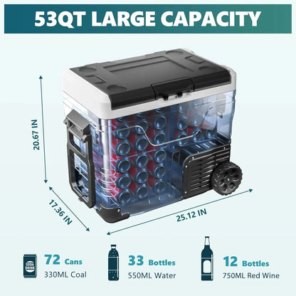 EUHOMY 12 Volt Refrigerator, 37QT(35L) Electric Cooler, Portable Freezer 12V/24V DC 110-240V AC, 12V Fridge -4℉~68℉, 12V Cooler with Wheels & 2 Baskets for Travel, Truck, Boat, Camping