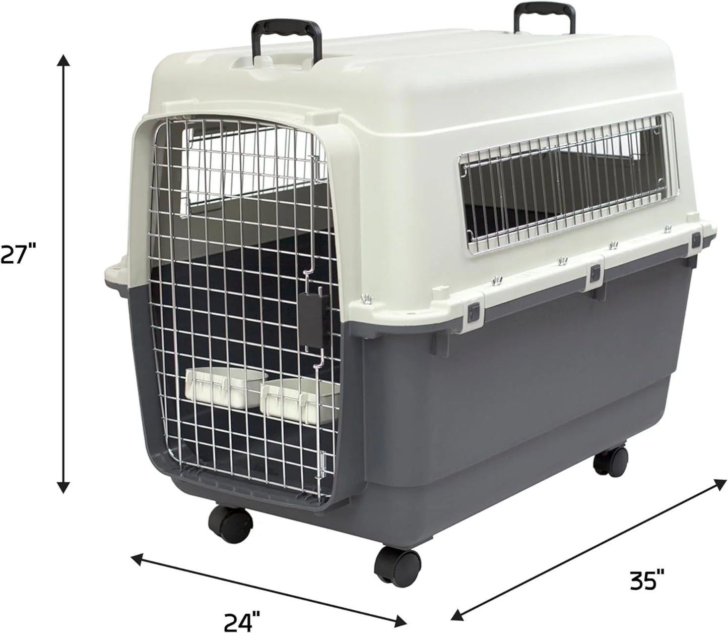 Designs Plastic Kennels Rolling Plastic Airline Approved Wire Door Travel Dog Crate, XXX-Large, Gray