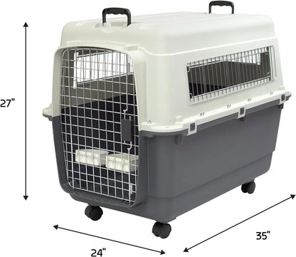 Designs Plastic Kennels Rolling Plastic Airline Approved Wire Door Travel Dog Crate, XXX-Large, Gray