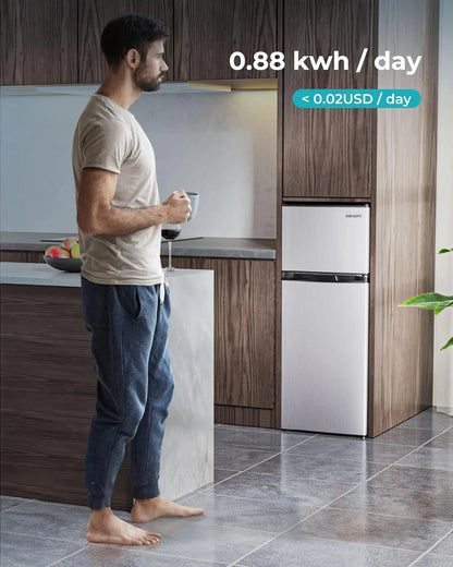 EUHOMY 3.2 Cu.Ft Mini Fridge with Freezer – 2-Door Compact Refrigerator for Bedroom, Dorm, Office or Apartment, Silver