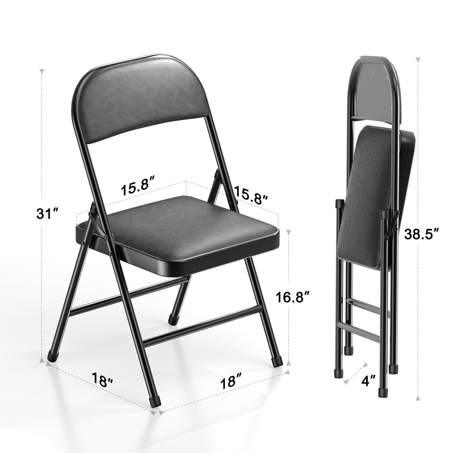 NAZHURA 4 Pack Folding Chairs with Padded Cushion