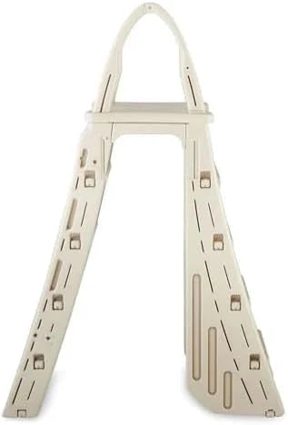 Confer Plastics 7200 Roll Guard 48" to 56" Adjustable A Frame Safety Ladder for Above Ground Outdoor Patio Swimming Pool Platform Ladder with Step Barrier, Warm Grey…