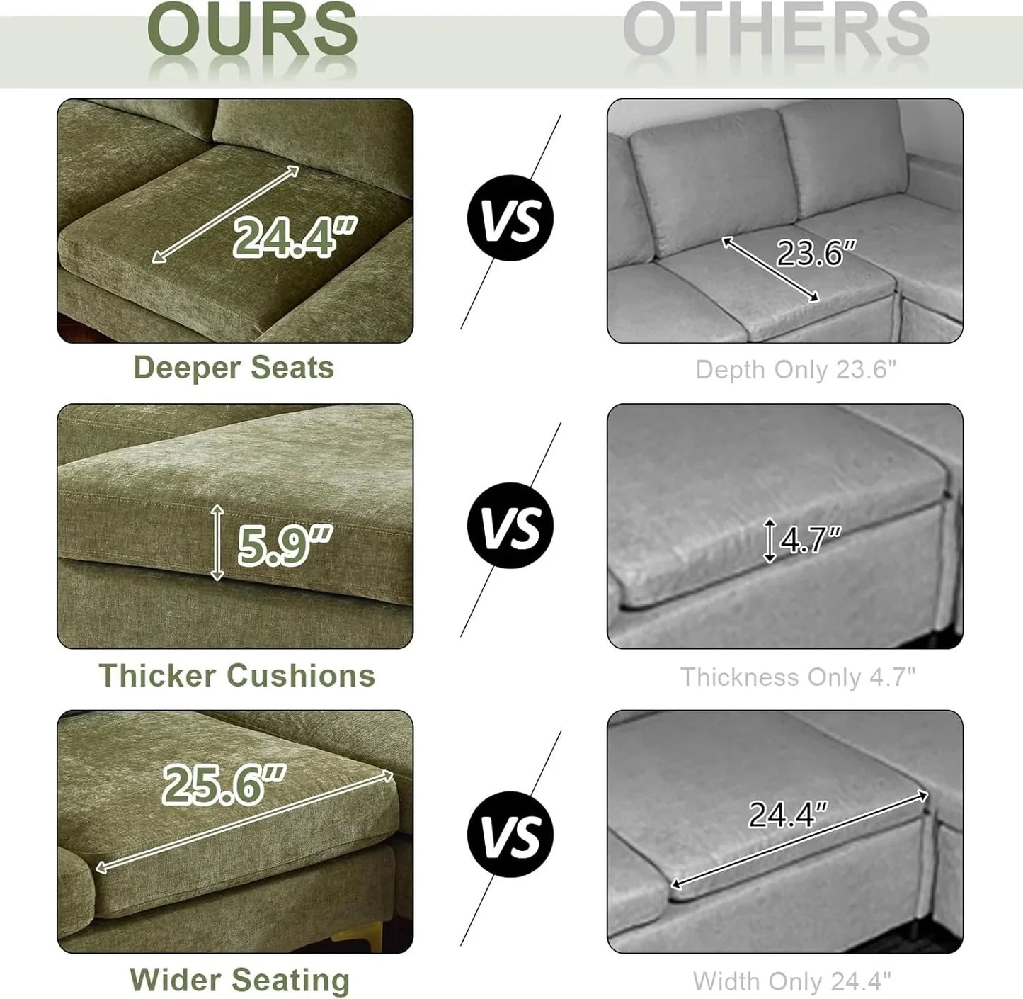 VINGLI 110" Sectional Couches for Living Room,U Shaped Couch with Double Chaise, 4-Seat Sofa Set with Chenille Fabric for Home Furniture,Beige