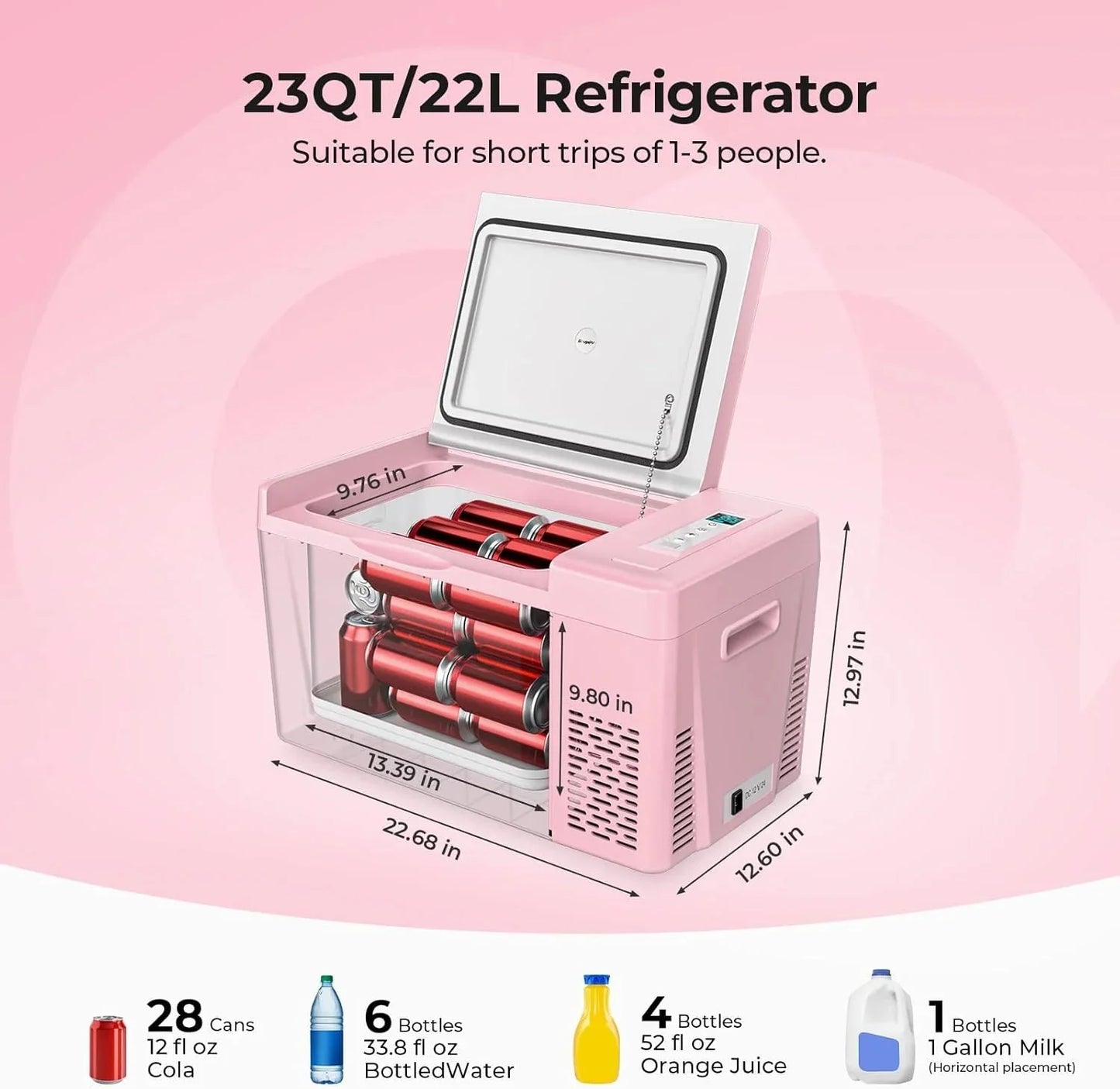 BougeRV 12 Volt Refrigerator 12V Car Fridge 23 Quart Portable Freezer Compressor Cooler 12/24V DC 110~240 Volt AC for Truck Van RV Camper SUV Travel Camping Road Trips Tailgating -7℉~50℉