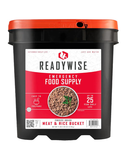 READYWISE - Chicken, Beef, Pork & Rice Emergency Food Supply Bucket, Premade, Freeze-Dried Survival Meals, 25-Year Shelf Life, Camping & Hiking Essentials, Long Term Meal & Food Supplies, 48 Meat & 40 Rice Servings