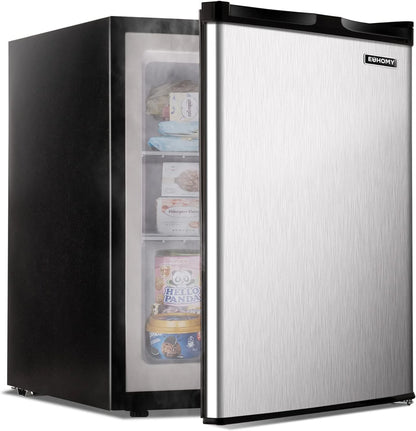 Upright freezer, 3.0 Cubic Feet, Single Door Compact Mini Freezer with Reversible Stainless Steel Door, Small freezer for Home/Dorms/Apartment/Office (Silver)