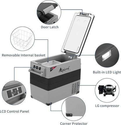 CF45 Portable Refrigerator 12 Volt Car Freezer 42 Quart Mini Fridge Freezer (-4C~68C) for Truck, RV, Vehicle, Travel, Outdoor -12/24V DC