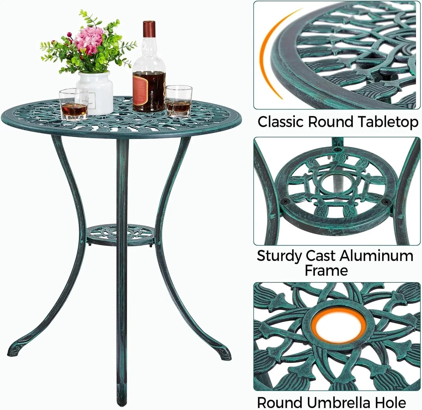 Patio Bistro Sets 3 Piece Cast Aluminum Bistro Table