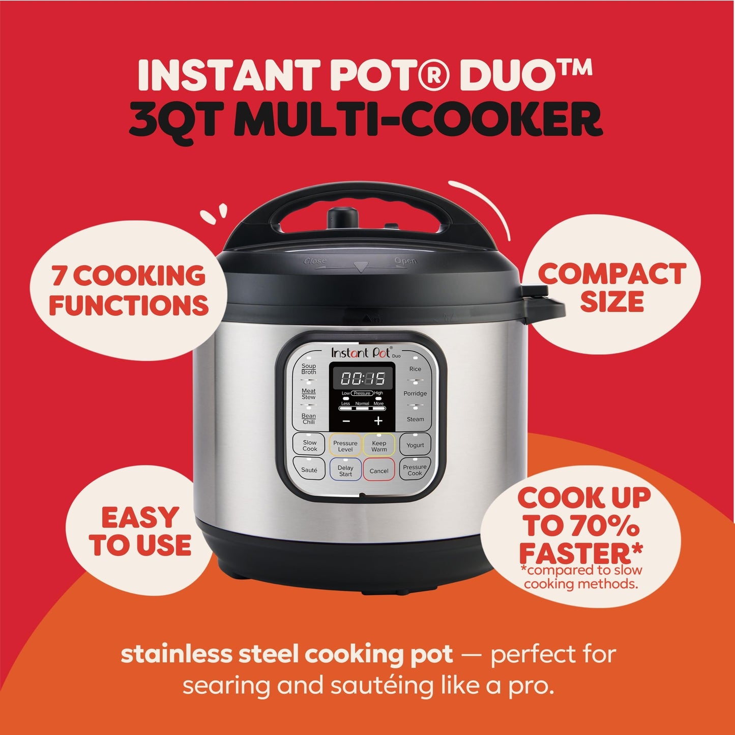INSTANT POT Duo 7-in-1 Mini Electric Pressure Cooker, 3 Quart