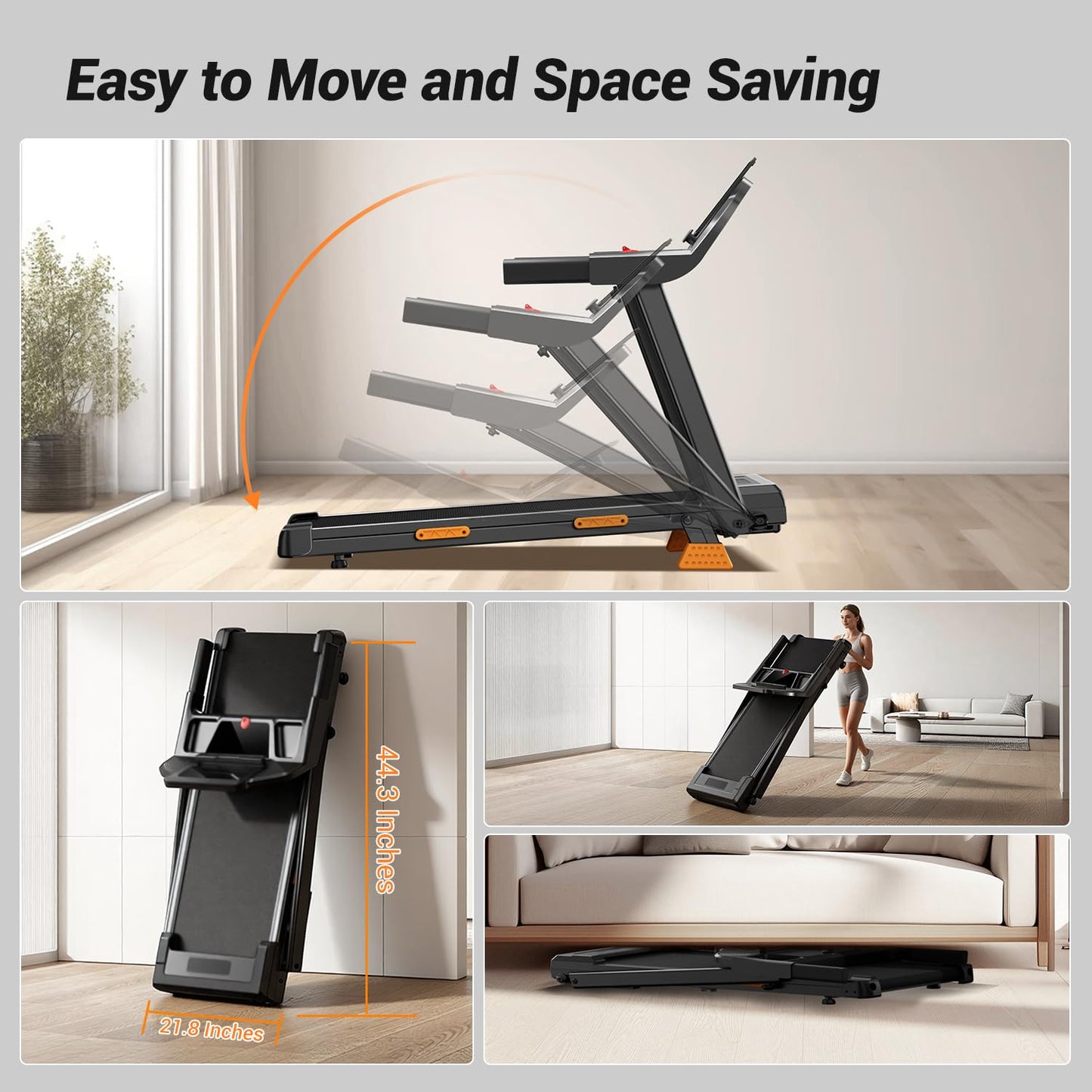 LONTEK Foldable Treadmill with 15% Incline & LED Screen