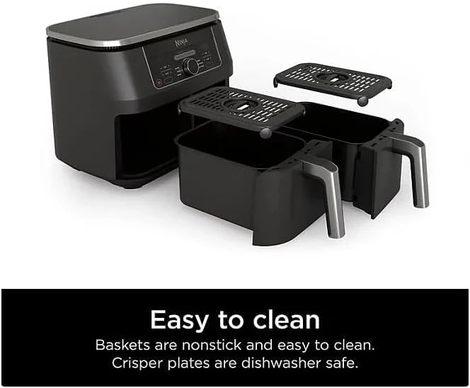 Ninja Foodi AD150, 8 Quart, 6 in 1 DualZone Air Fryer, 2 Basket, Smart Finish & Match Cook, Air Fry, Roast, Bake, Reheat, Dehydrate, Dishwasher Safe, Family Size, Black : Home & Kitchen