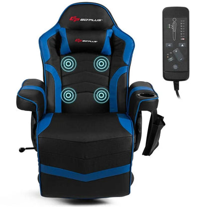 Pu Leather Massage Gaming Chair Ergonomic High Back Racing Style Gaming Recliner With Adjustable Backrest Amp Footrest Cup Holder Side Pouch - Comfortable And Ergonomic Design