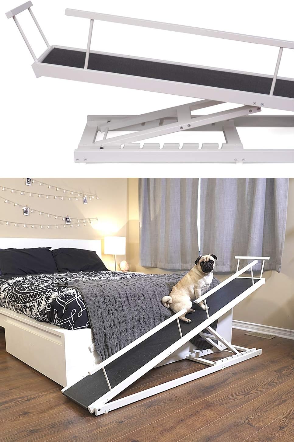 Dog Ramp for Beds - Adjustable up to 37" High Beds with Low Incline, Safety Rails & Anti-Slip Grip, for Small Dogs up to 50lbs - Solid Hardwood, Made in North America