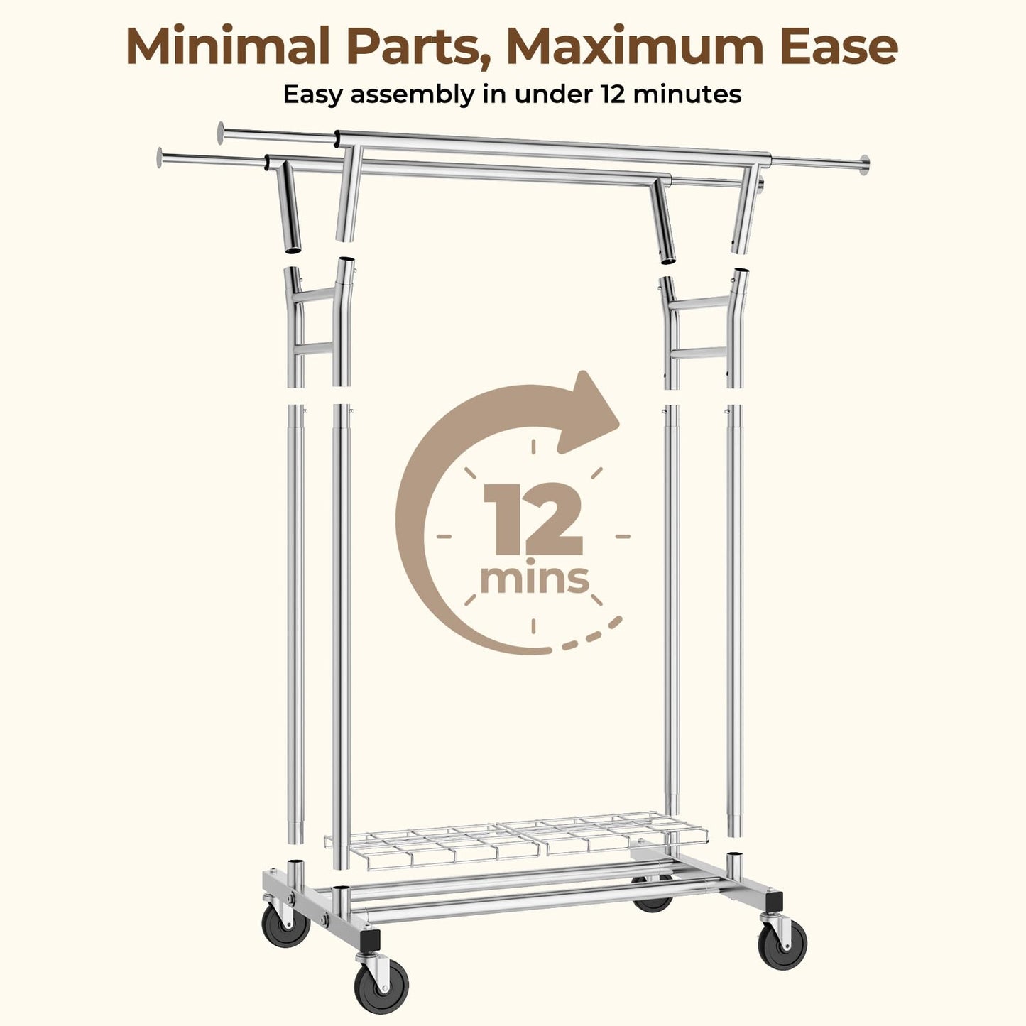 HYSEYY Heavy Duty Rolling Clothes Rack with Shelves 700LBS