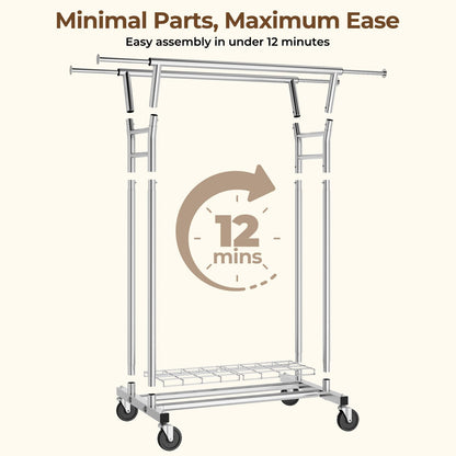 HYSEYY Heavy Duty Rolling Clothes Rack with Shelves 700LBS